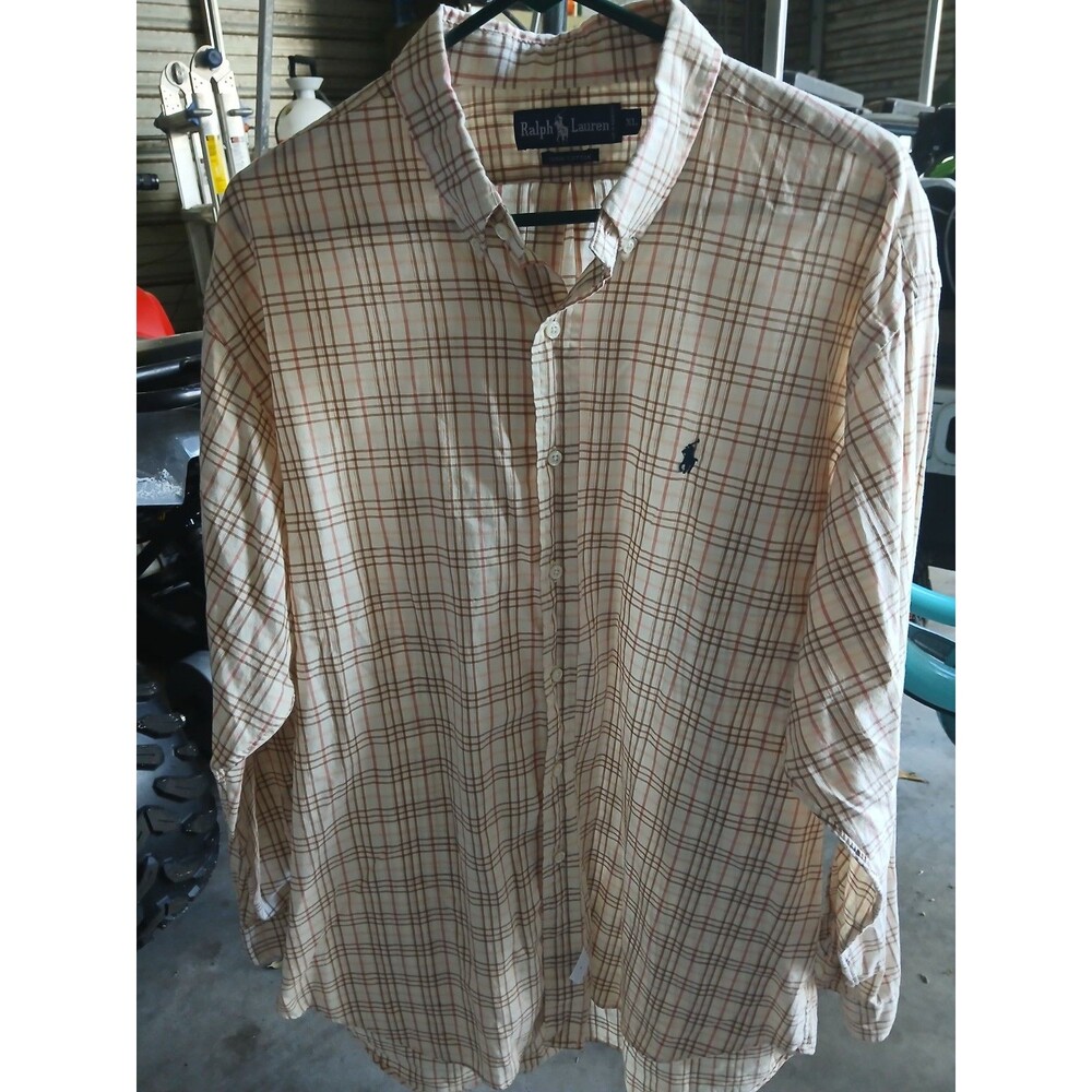 ralph lauren button down shirt men Size XL Light Brown And Tan Stripes